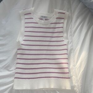 Steve Madden White Sleeveless Ribbed Tank with Lavender Stripes